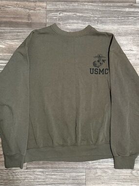 USMC Marine Corps Olive Drab EGA Left Chest Logo Crewneck Sweatshirt M